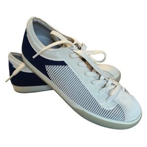 Rothy's The Lace Up Sneakers Women's 9‎ Cream Navy Knit Recycled Washable Casual